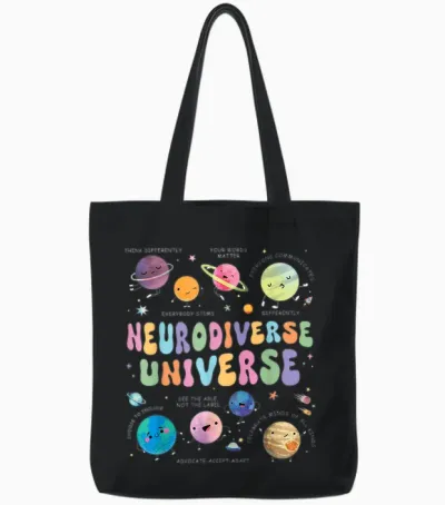 Neurodiverse Universe Autism Awareness Understand Accept Tote Bags - Black