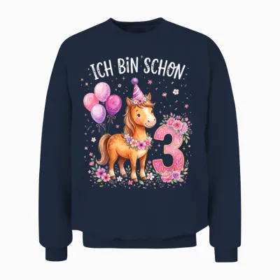 Ich Bin Schon 3 Geburtstag Pferde Unisex Sweatshirt - Navy