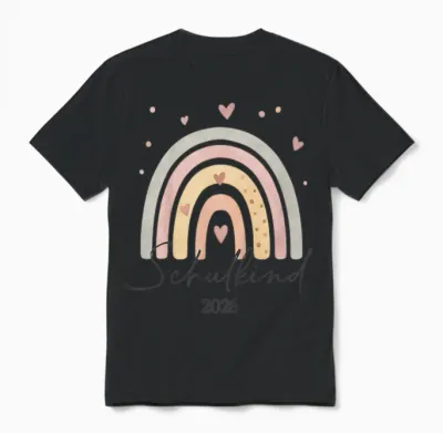 Kinder Schulkind 2026 Boho Regenbogen Einschulung Abc Unisex T-Shirt - Black