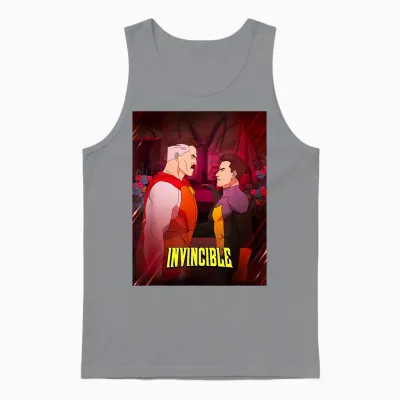 Invincible Omni-Man & Mark Face to Face Poster T-Shirt, Black, S Unisex Tank Top - Sport Grey