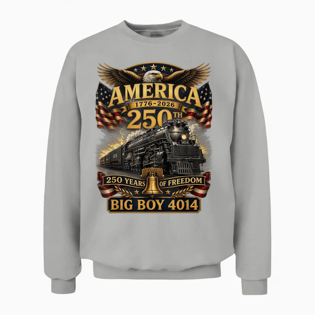 Big Boy 4014 Train Usa 250th Anniversary Patriotic American Unisex Sweatshirt in Ash