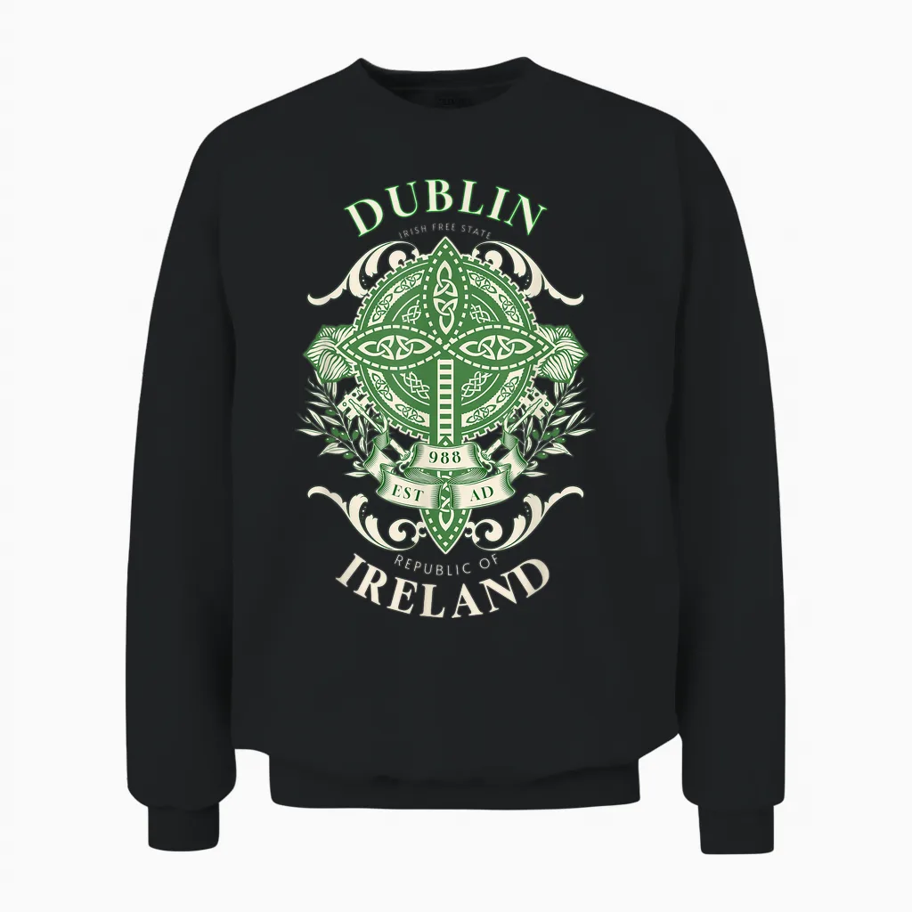 Dublin Ireland Celtic Cross Ancestry Irish Heritage Unisex Sweatshirt in Black