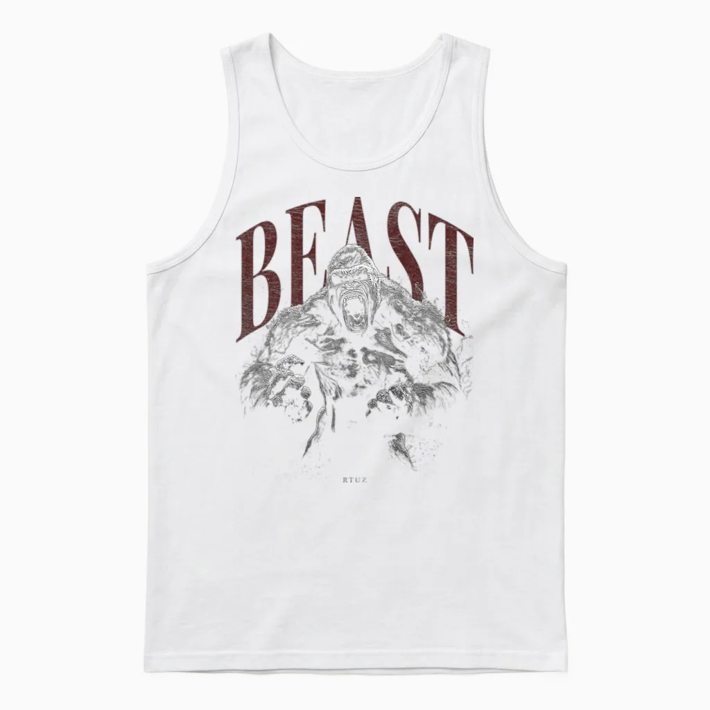 Wild Backprint Gorilla King Animal Monkey Gorilla T-Shirt, Black Unisex Tank Top in White