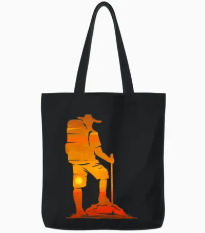 Backpacker in the Sunset While Hiking Tote Bags - Black