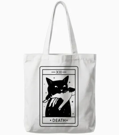 Tarot Card Black Cat Bite Tote Bags - White