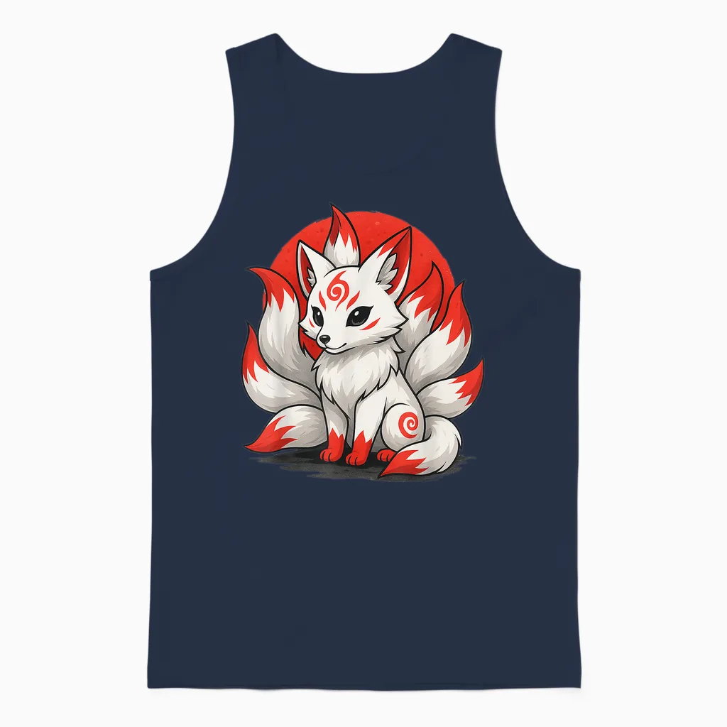 Kitsune Laughing Japanese Fox Nine-Tailed Anime Manga Unisex Tank Top in Navy