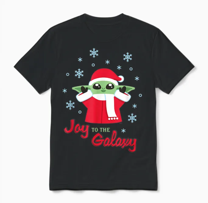 Star Wars the Mandalorian Grogu Joy to the Galaxy Holiday Unisex T-Shirt in Black