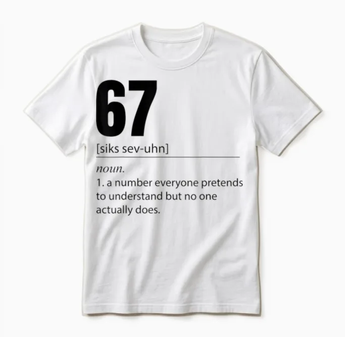 Funny 67 Definition the Meaning of 67 Meme Six Seven Unisex T-Shirt in White