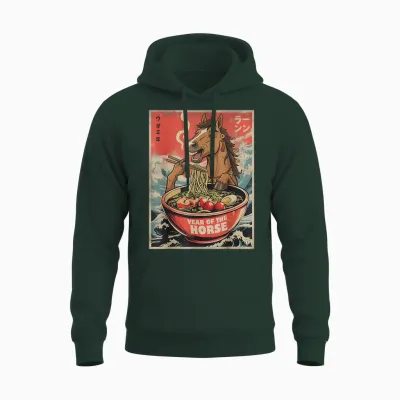 Zodiac Chinese New Year of the Horse 2026 Ramen Men Women Unisex Hoodie - Forest