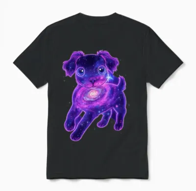 Cosmic Funny Dog Unisex T-Shirt - Black