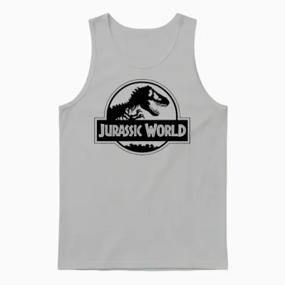 Jurassic World Classic Logo in Black Unisex Tank Top - Ash