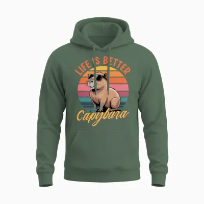 Funny Capybara Unisex Hoodie - Military Green