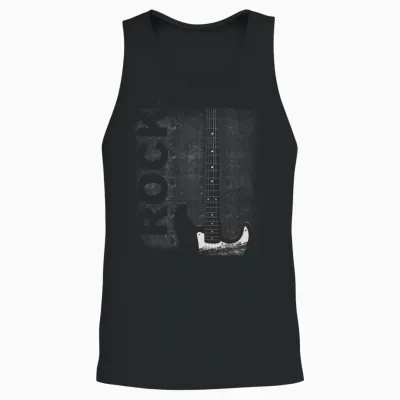Rock Band Men's Women's Guitar Player in Distressed Look T-Shirt, Black Unisex Tank Top - Black