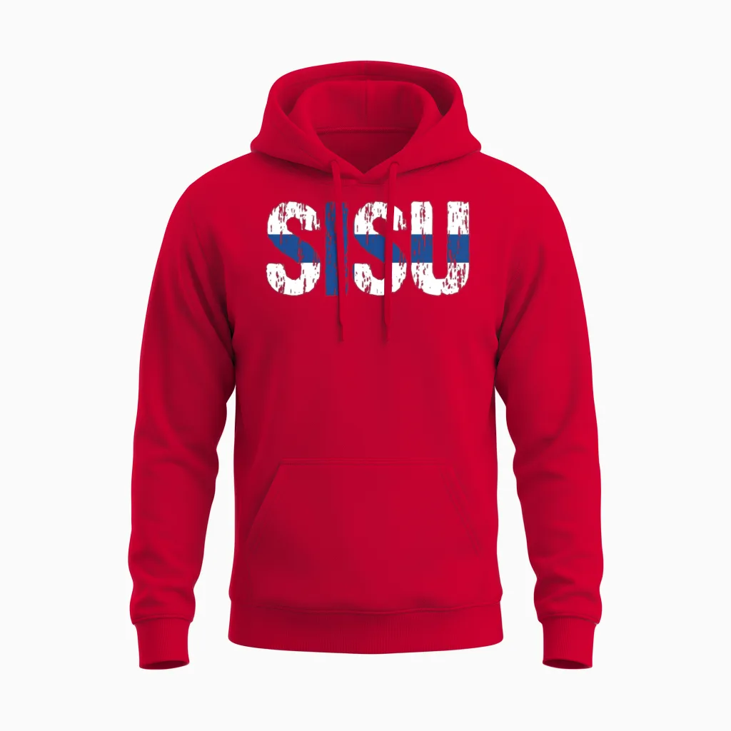 Sisu Finnish Flag Finland Suomi Gift Unisex Hoodie in Red