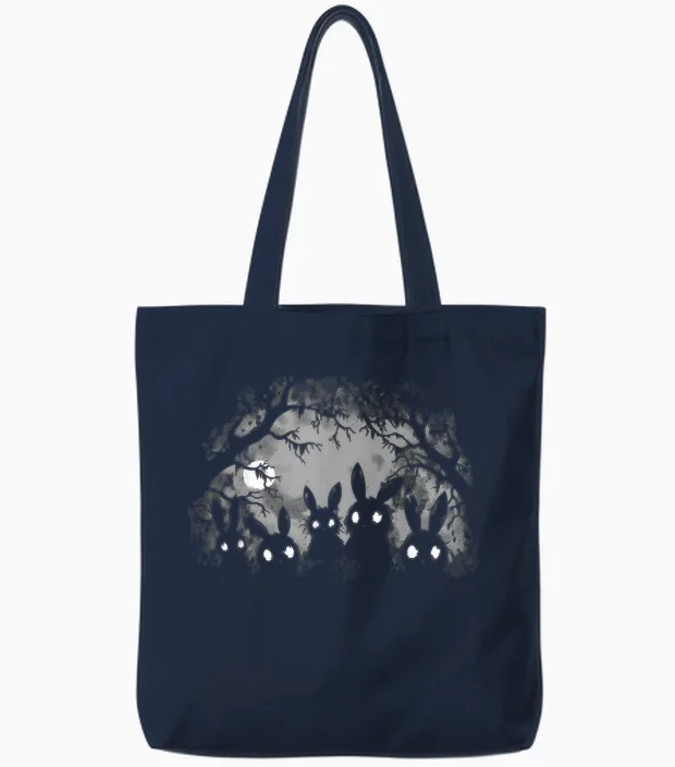 Creepy Cute Bunny Rabbits Alt Goth Grunge Horror Aesthetic T-Shirt, Small, Black Tote Bags in Navy
