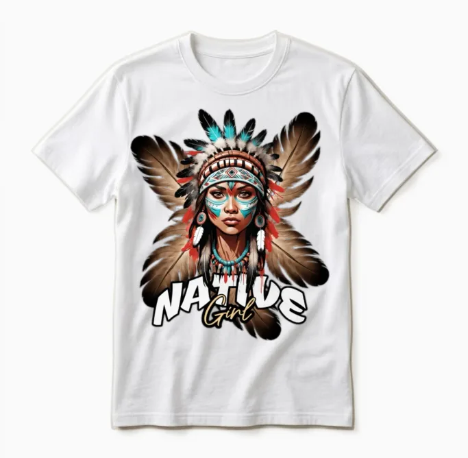 'native Girl' Feather Gd Unisex T-Shirt in White