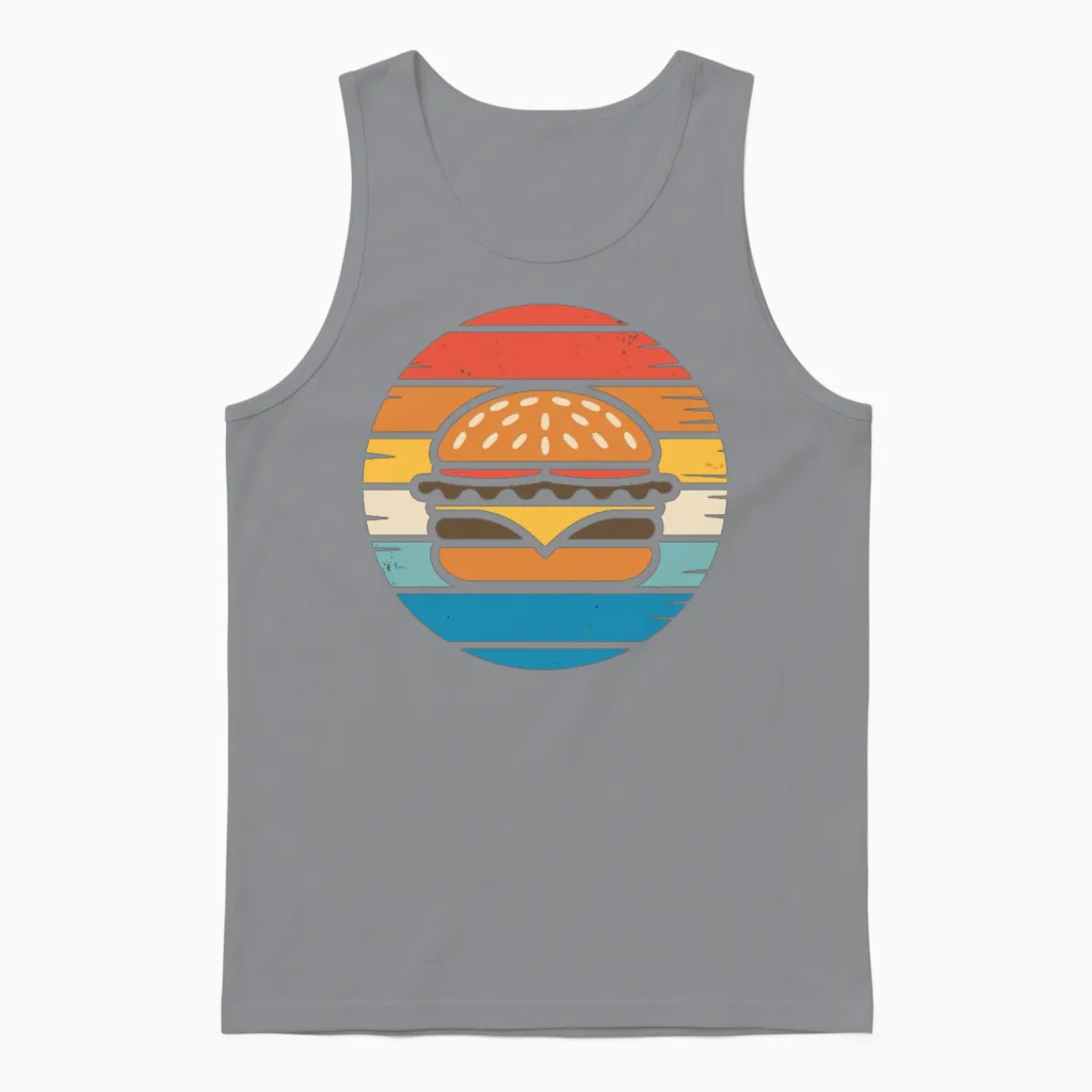 Retro Hamburger Sunset Summer & Beach Unisex Tank Top in Sport Grey
