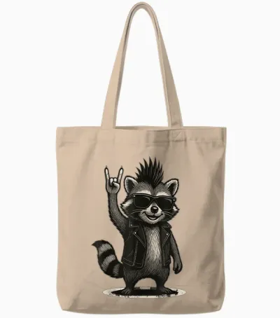Waschbär Punk Rock Musik Vintage Tote Bags - Natural