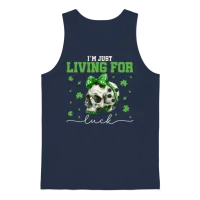 Living for Luck Cute St Patrick's Day Skull Design Unisex Tank Top - Navy – 1