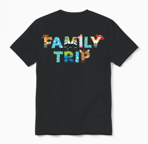 Disney and Pixar's Toy Story "family Trip" Character Letters Unisex T-Shirt in Black