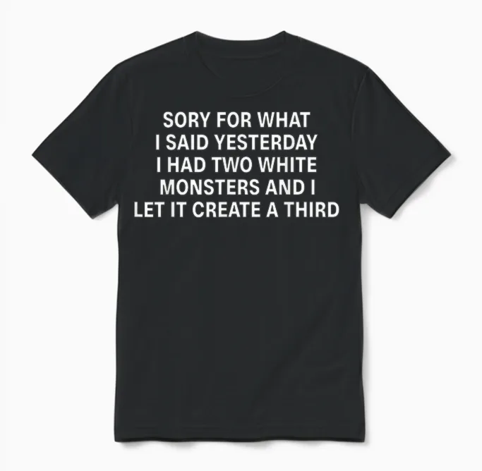 Sorry for What I Said Yesterday I Had Two White Monsters Unisex T-Shirt in Black