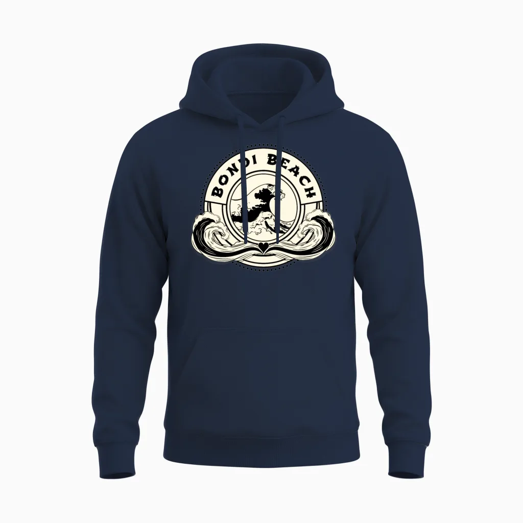 Bondi Beach Australia Japanese Style Unisex Hoodie in Navy