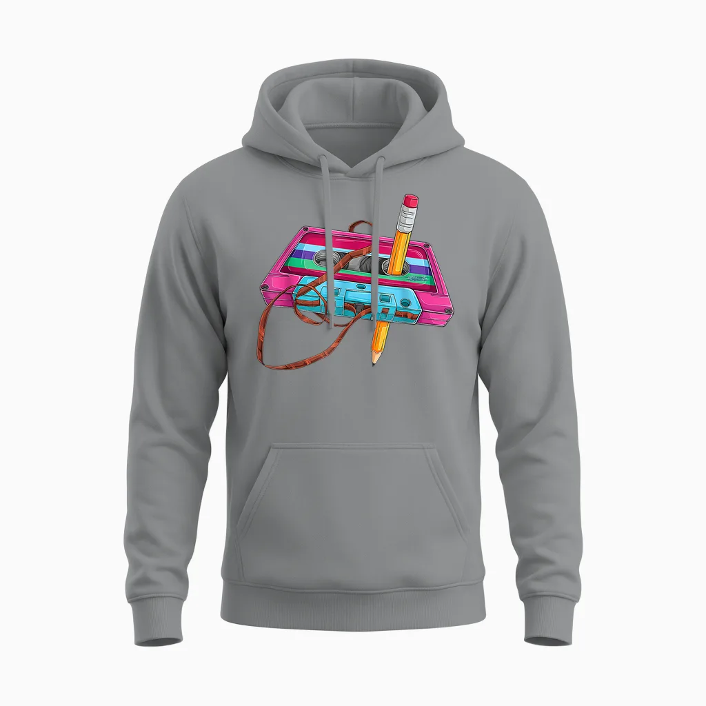 80 90s Outfit Women's Men's Party Fancy Dress Cassette T-Shirt, Black Unisex Hoodie in Sport Grey