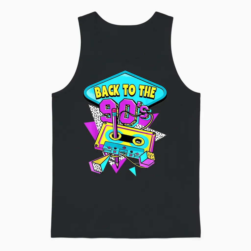 90s Back to the 90s T-Shirt, Black Unisex Tank Top in Black