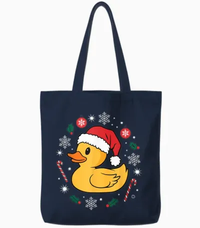 Rubber Duck Christmas Rubber Duck T-Shirt, Black, S Tote Bags - Navy
