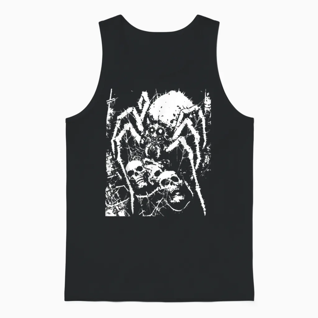 Crust Punk Spider Horror Creepy Edgy Goth Grunge Weirdcore T-Shirt, Black Unisex Tank Top in Black