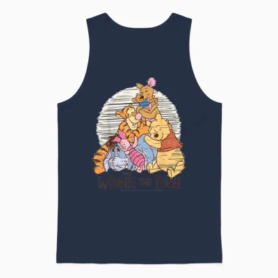 Winnie the Pooh - Pooh Eeyore Piglet Tigger Kanga Roo Hug Unisex Tank Top - Navy