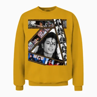 The King of Pop Michael Jackson Mj-002 Black Cotton 100% T-Shirt, Unisex-Adults, Small, Short Sleeve Unisex Sweatshirt - Gold