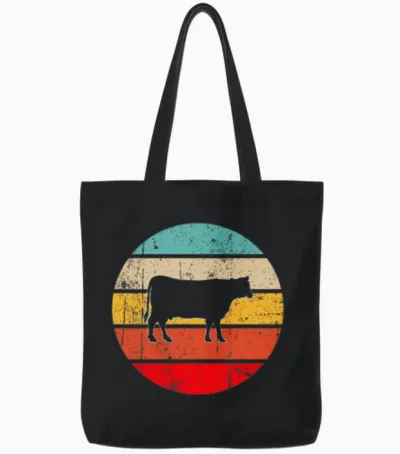 Cow Retro Tote Bags - Black
