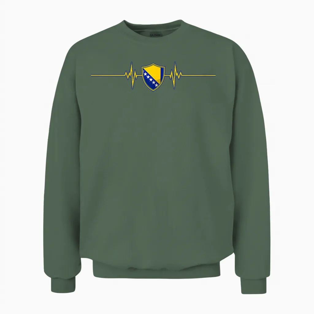 Heartbeat Design Bosnische Flagge Bosnien Unisex Sweatshirt in Military Green