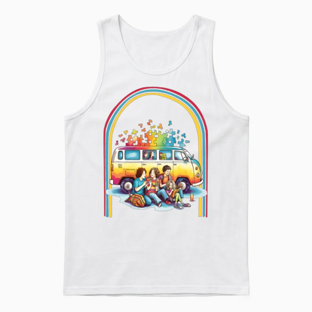 Autism Hippie Van Retro Awareness Gift Unisex Tank Top - White
