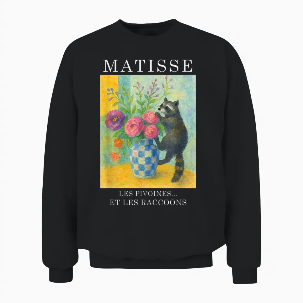 Matisse with Raccoon, Famous Art Painting, Aesthetic Art Unisex Sweatshirt in Black