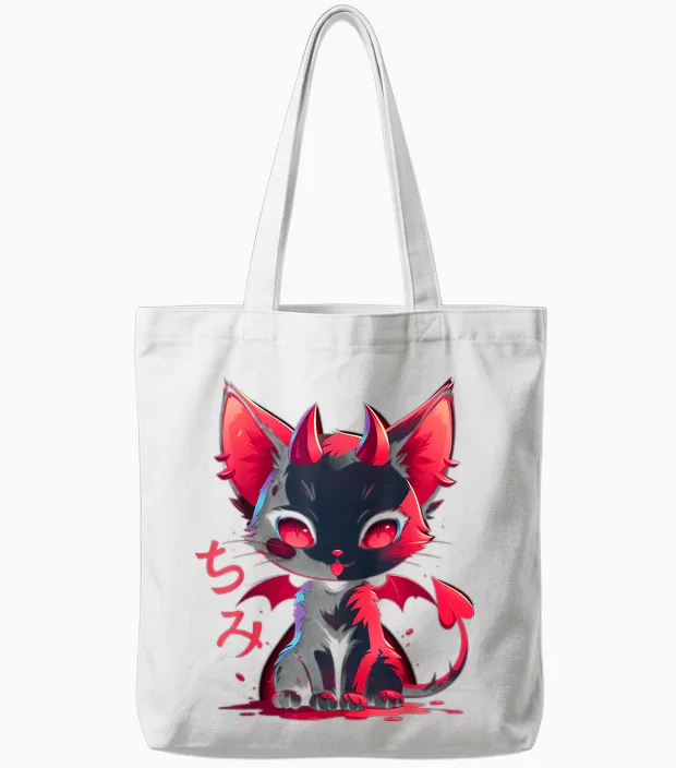 Yami Kawaii Devil Cat Creepy Cute Pastel Goth Japanese T-Shirt, Black Tote Bags in White
