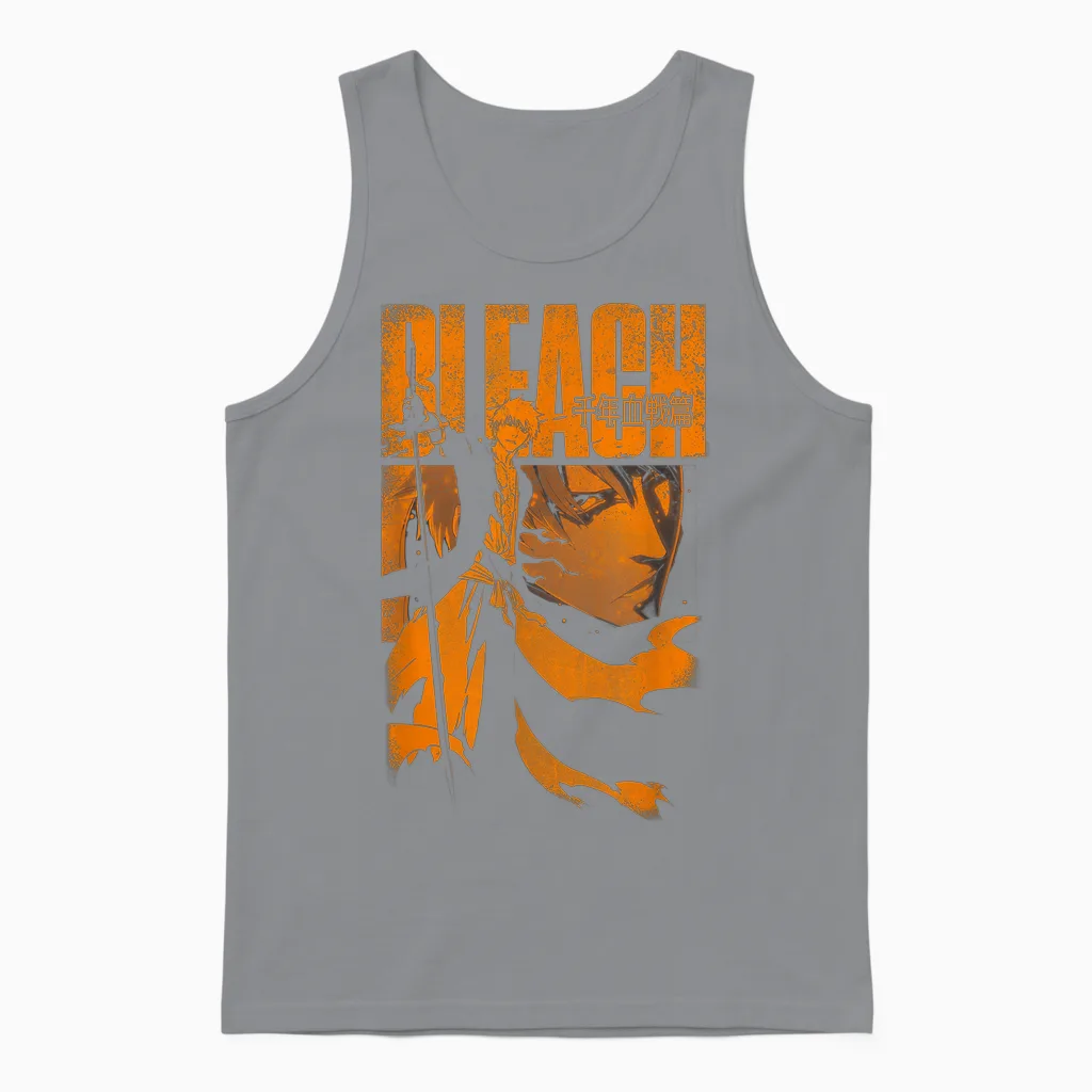 Bleach: Thousand Year Blood War Orange Ichigo Pose Anime T-Shirt, Black, S Unisex Tank Top in Sport Grey