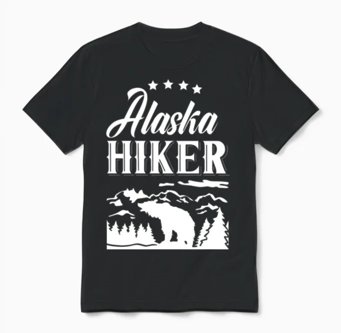 Alaska Hiker Hike Hiking Nature Unisex T-Shirt in Black
