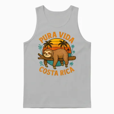 Pura Vida Costa Rica Lazy Sunset Palms Unisex Tank Top - Ash