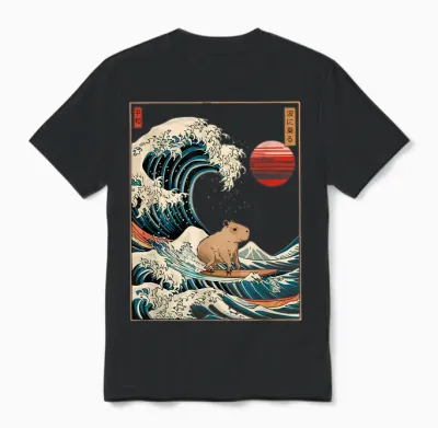 Capybara Cabybara Japanese Wave for Men, Women, Unisex T-Shirt - Black