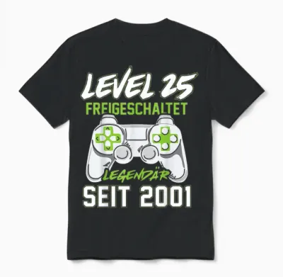 Level 25 Geburtstag Junge Gamer Mann Deko Jahrgang 2001 Unisex T-Shirt - Black