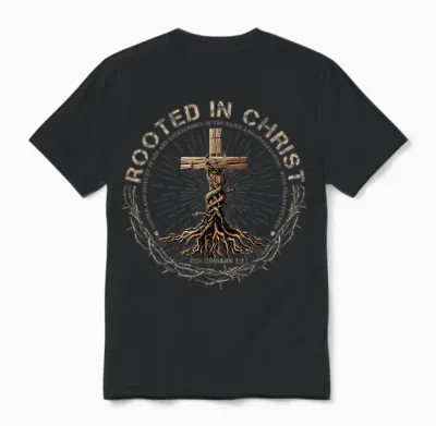 Rooted in Christ Shirt, Jesus Shirt, Vintage Cross Christian Unisex T-Shirt - Black