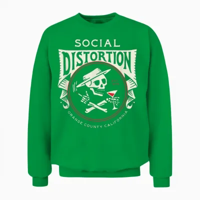 Official Social Distortion Skelly Circle T-Shirt, Black Unisex Sweatshirt - Irish Green