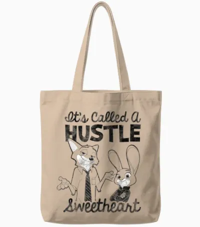 Disney Zootopia Nick & Judy It's Called a Hustle Sweetheart Tote Bags - Natural