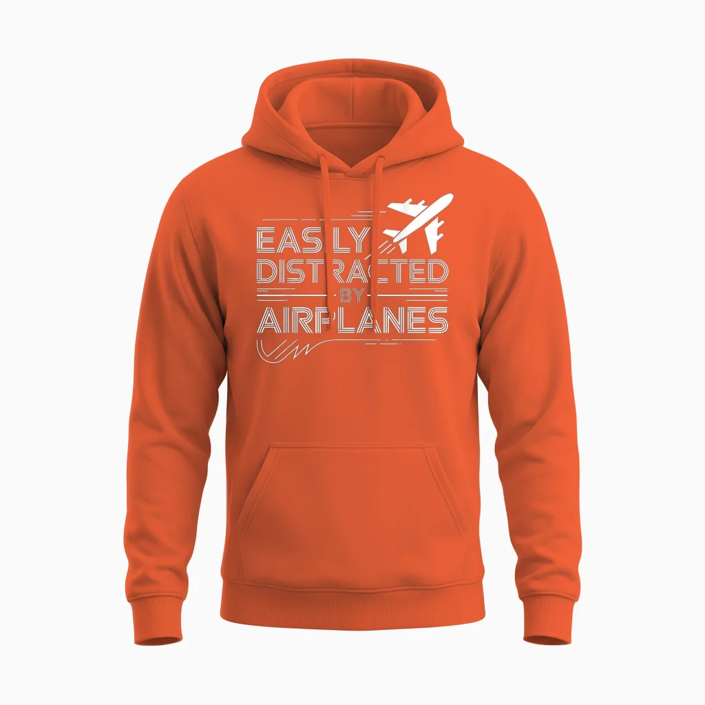 Easily Distracted by Airplanes Aircraft Pilot Aviation Unisex Hoodie in Orange