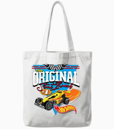 Hot Wheels - the Original Stunt Brand Racing Car T-Shirt, Black Tote Bags - White