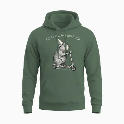 Whimsical Capy Wizard off to Cause a Kerfuffle Meme Capybara Unisex Hoodie - Military Green