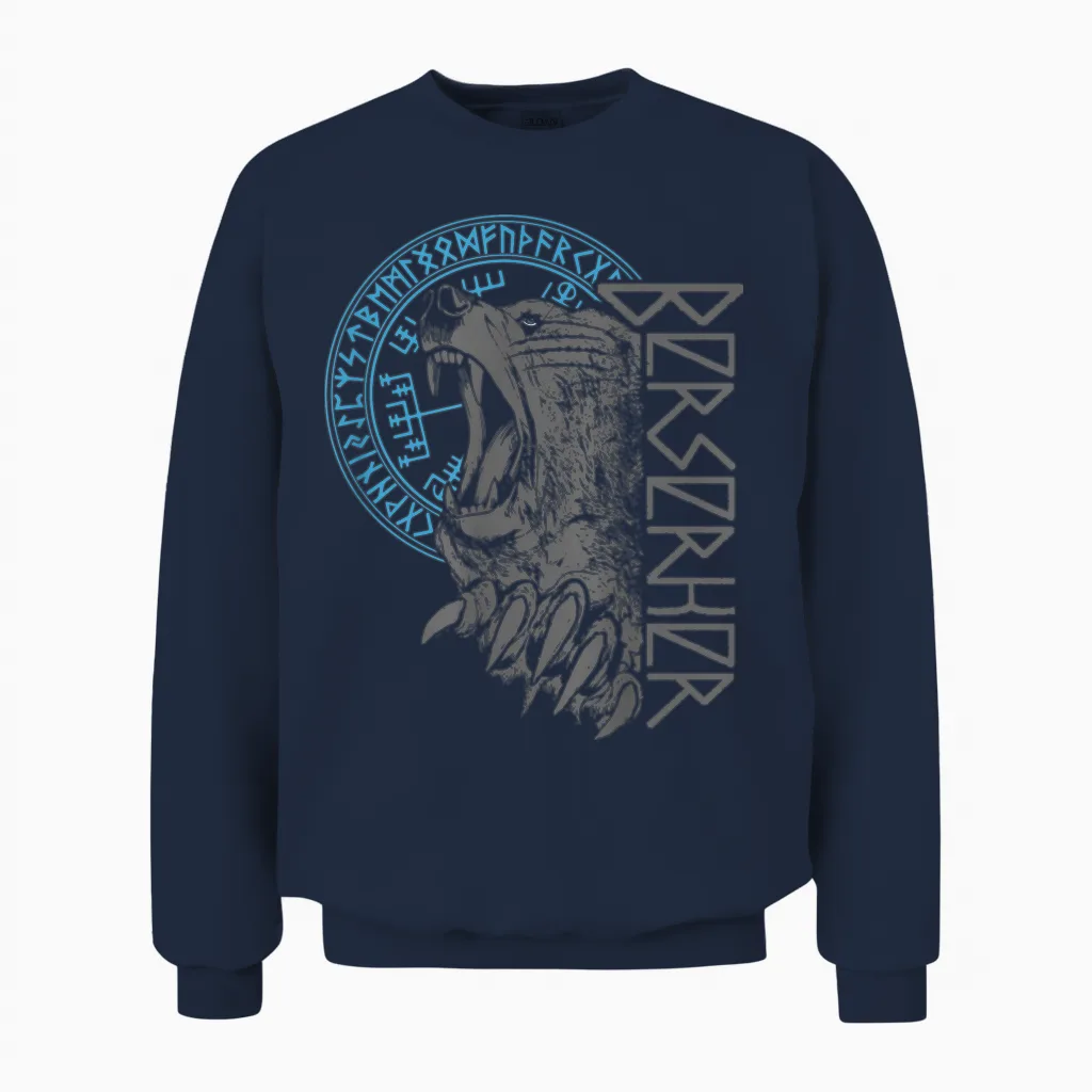 Berserker Bär Krieger Odin Runen Nordischer Kompass Wikinger Unisex Sweatshirt in Navy