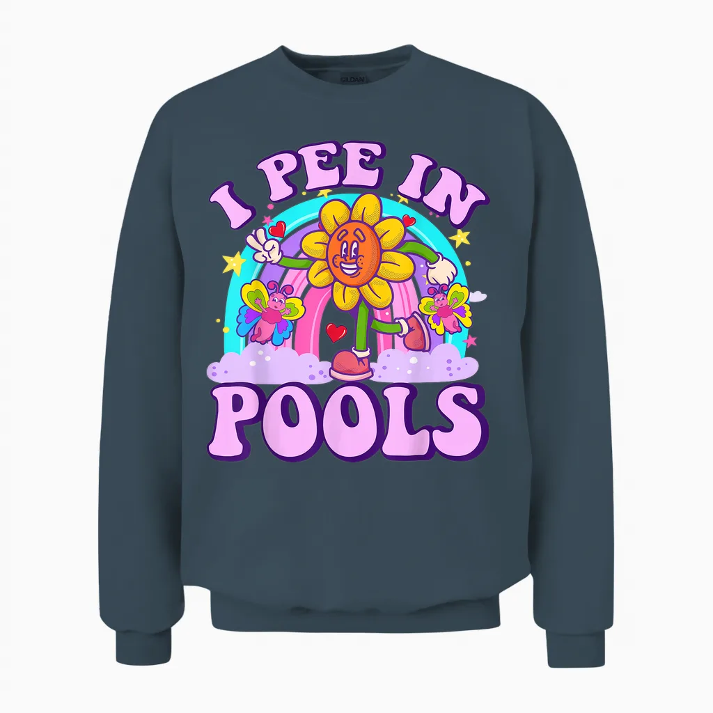 I Pee in Pools Funny Embarrassing Dirty Adult Humour Women's T-Shirt, Black, S Unisex Sweatshirt in Dark Heather